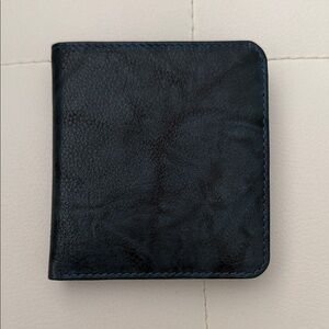 Barneys New York Navy Marbled Leather Wallet